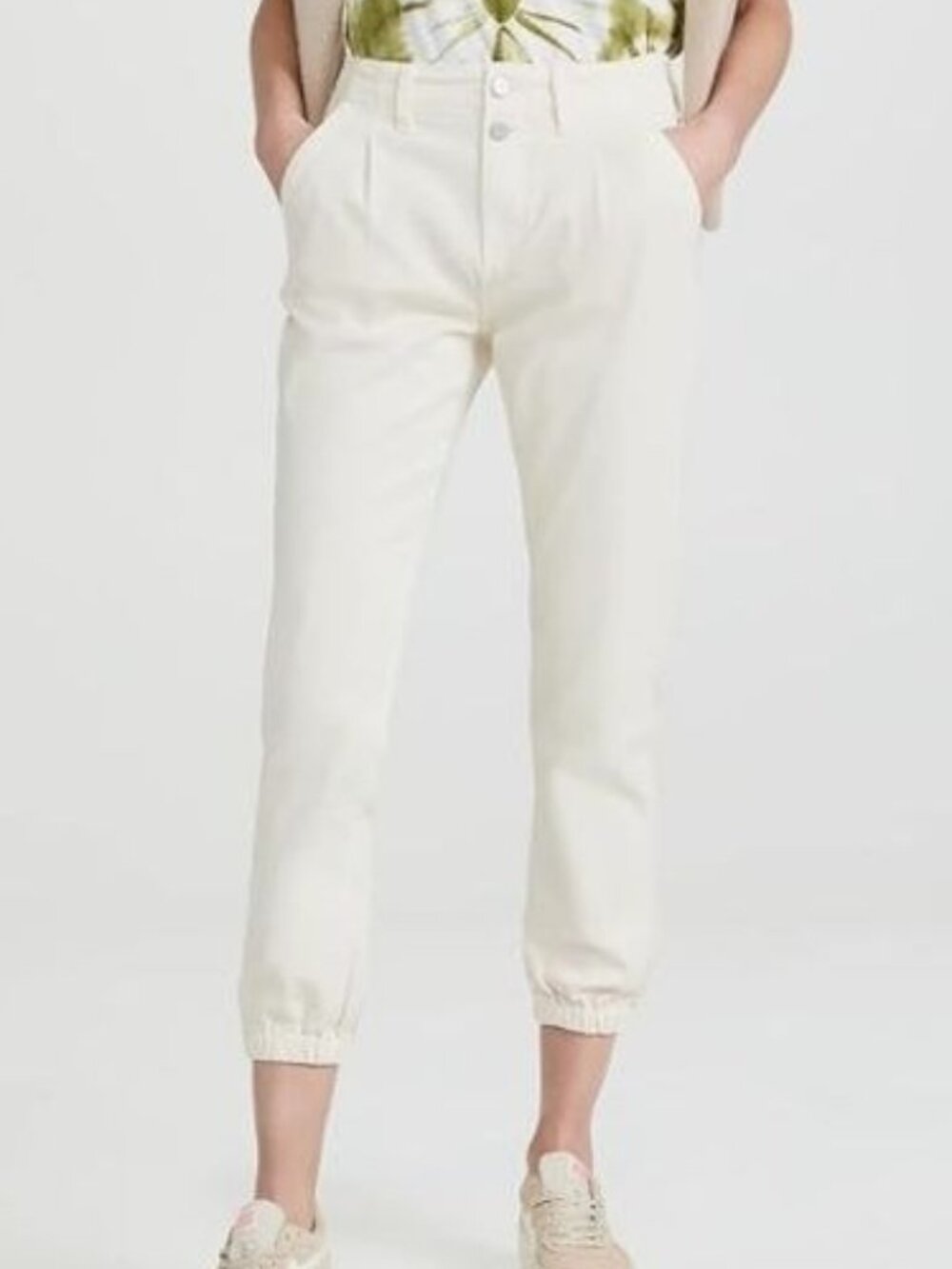 PAIGE Pleated Mayslie Jeans Jogger 32 Quartz Sand